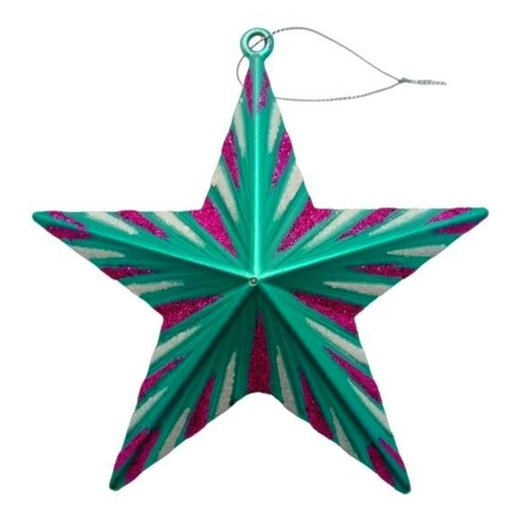 Christmas Star Ornament Blue 5" Matte Glitter Sparkle Design - Picture 4 of 4